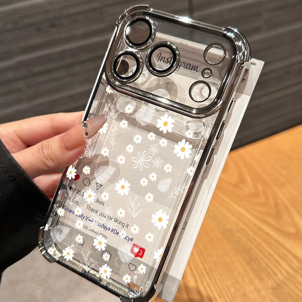 Elegant Daisy Flower Plating Airbag Phone Case - Transparent Shockproof Design