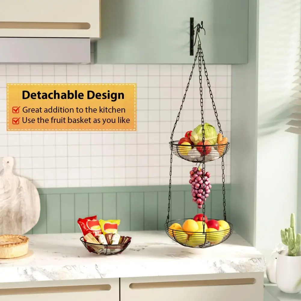 

Three-tier Fruit Basket Capacity Hanging Fruit Basket with Banana Hook Stylish Kitchen Snacks Vegetable Storage Shelf for Fruit