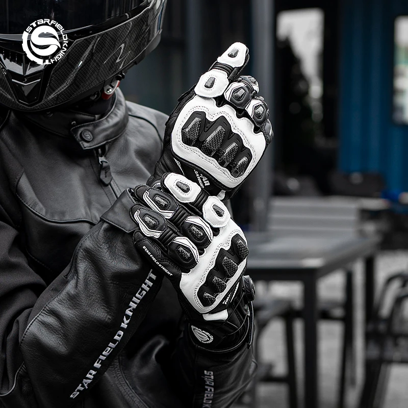 

Star Field Knight Leather Motorcycle Gloves Non-slip Wear Resistant Full Finger Cycling Gloves High Quality Knights Equipment