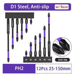 Magnetic Anti-Slip Long Screwdriver Bit Set with Hex Shank (12 Pcs set)