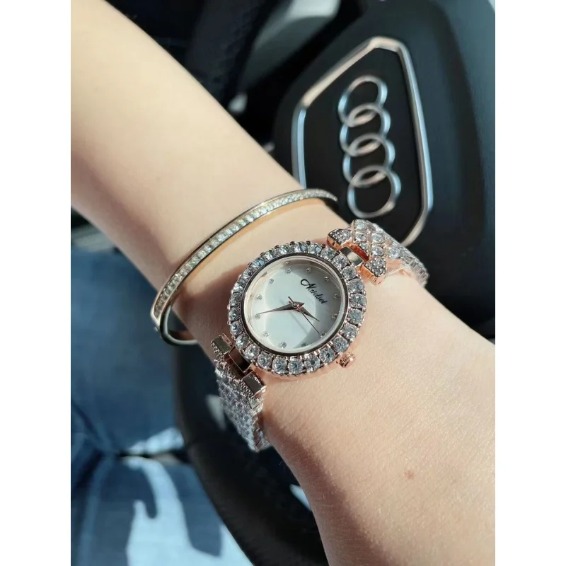 New ins style fashionable rhinestone full diamond watch female student waterproof steel belt female watch bracelet pop-up