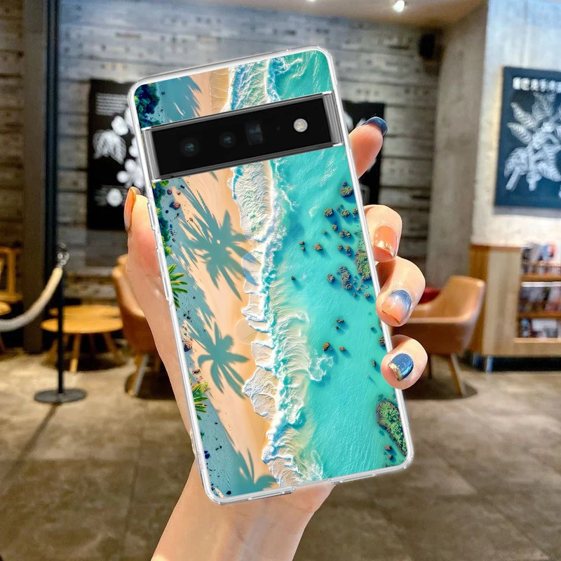 Seaside Scenery Wave Beach Pattern Clear Phone Case