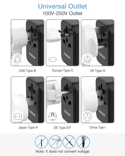 TESSAN-Adaptateur universel de voyage avec 1 type C et 3 ports USB,  chargeur mural international pour Royaume-Uni/UE/AU/US - AliExpress