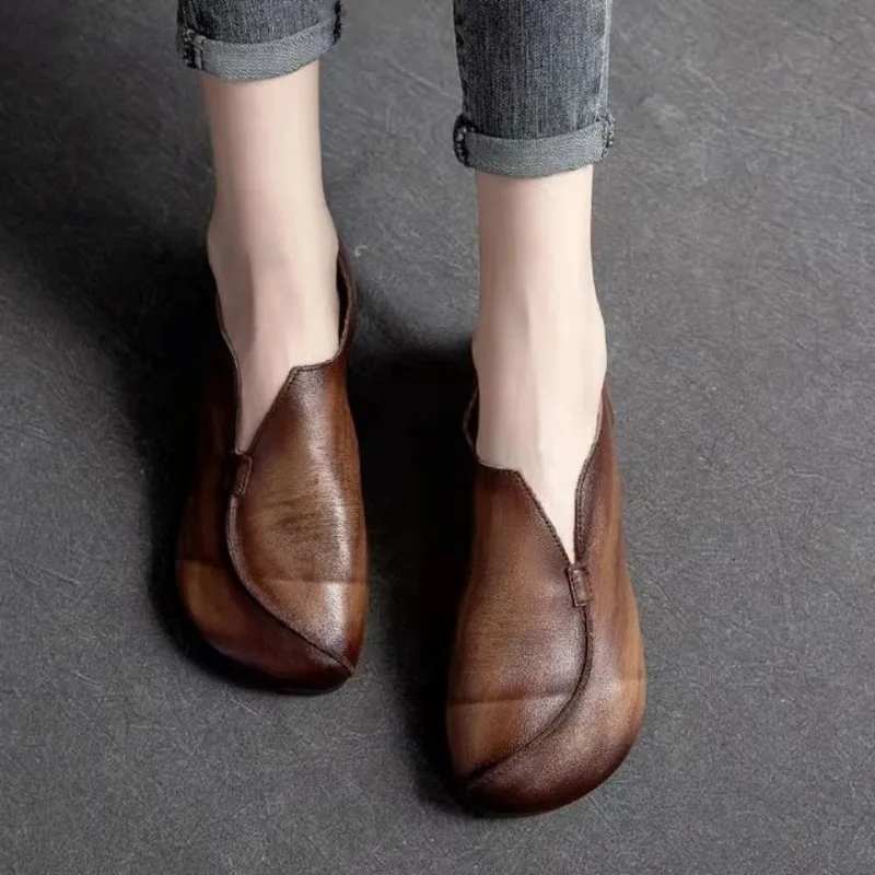 New Spring Style Women's Flat Shoess One Kick Soft Sole Retro Shoes Women Outdoor Daily Commute Round Head Zapatillas De Mujer 5