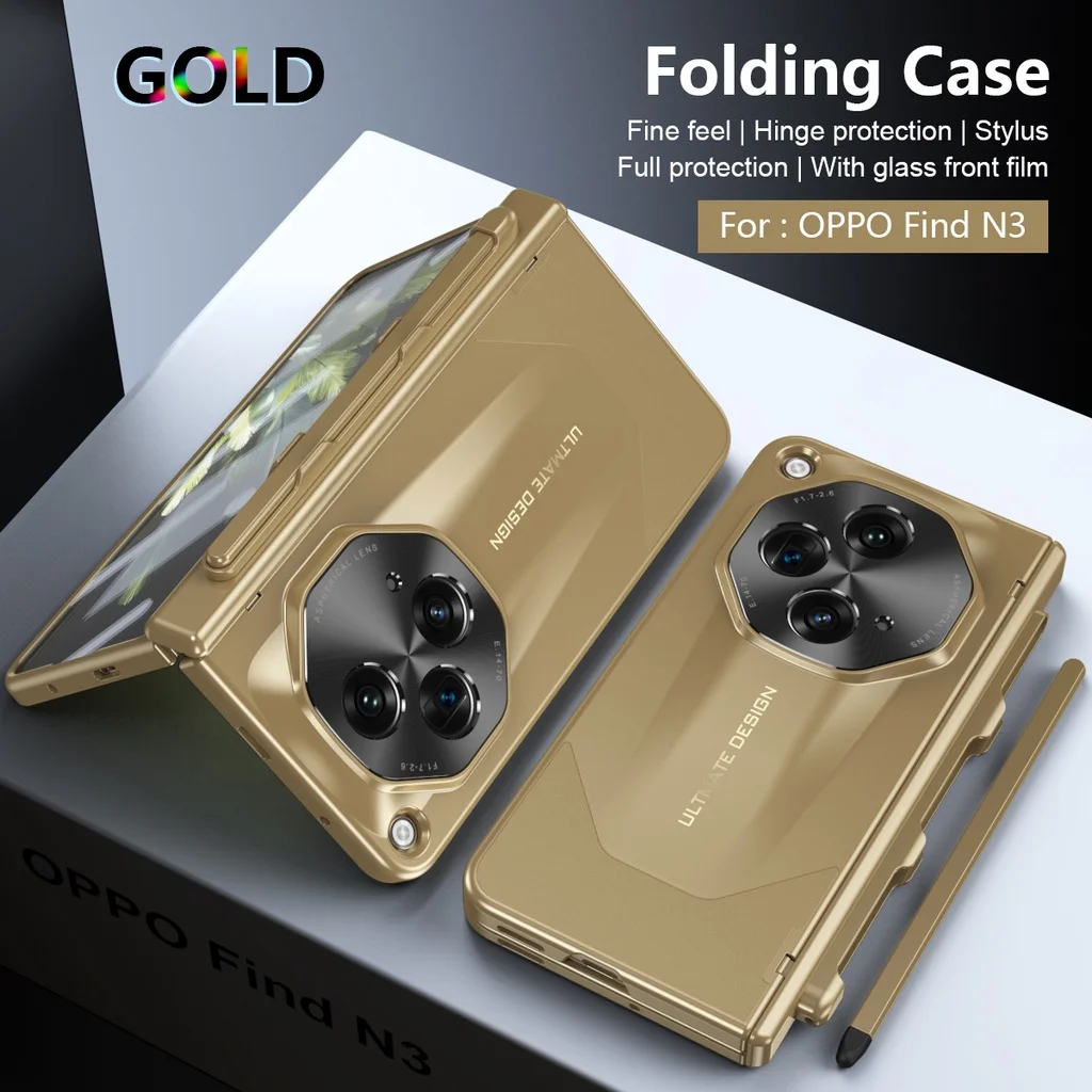 Electroplating PC Hard Protective Case For OPPO Find N3 5G With Tempered Glass Full Protection Camera Protect Cover With Pen