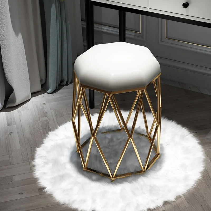 

Nordic Ins Style Chair Simple Household Iron Dressing Stool Black Bird Nest Dressing Stool Gold Light Luxury Manicure Chair