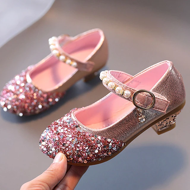 Zapatos de princesa para niñas, calzado de tacón alto con