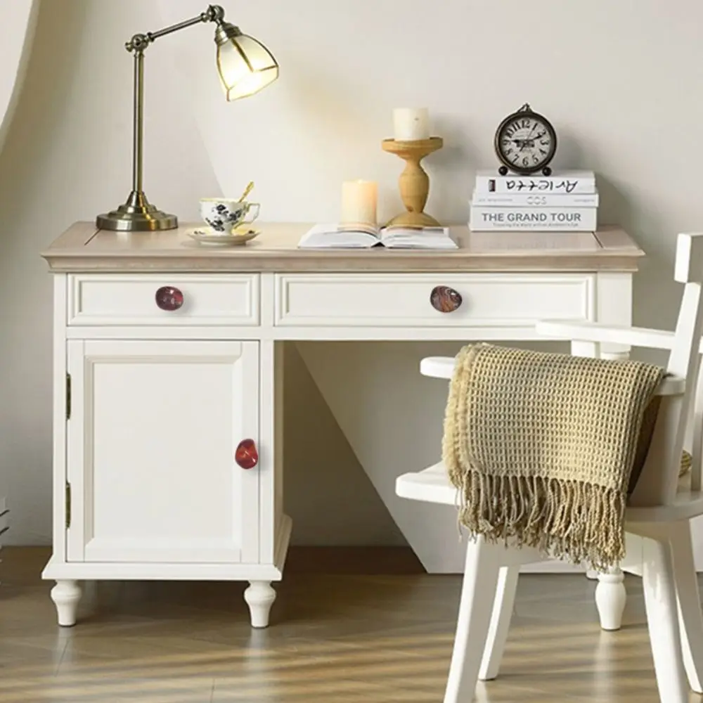 Description Picture 5 of itemNew Agate Stone Wardrobe Handle Random Color Furniture Hardware Door Handle Aluminum Alloy Base Cabinet Pulls