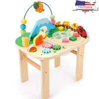 Toddler Activity Table Wood Train Track Educational Montessori Toys Bead Maze Fishing Game Sensory Play Infant Gift 1