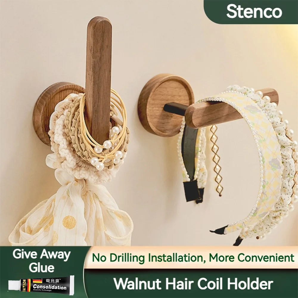 Scrunchie Hairband Storage Solid Wood Hook Walnut Hanging Hanger Bathroom Wall Hook Bedroom Rack Home Decoration Hair Bands Hook