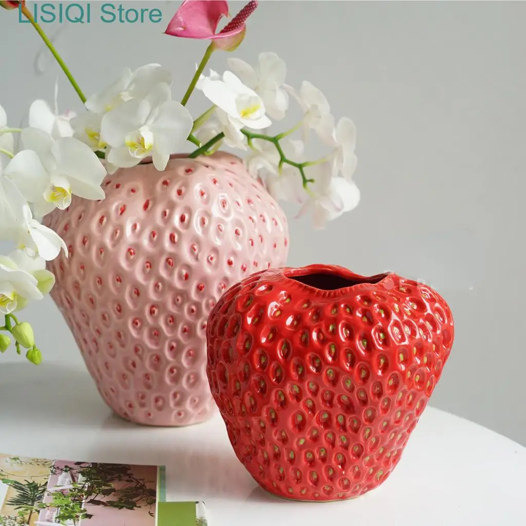 

New Strawberry Vase Ceramic Vase Flower Pot Artificial Fruit Floral Arrangement Accessories Terrarium Home Decoration