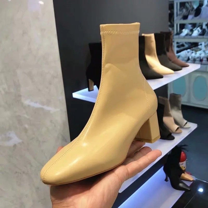 Korean Women Boots 2022 Fashion Modern Boots Autumn Winter New Ankle Mid-tube Shoes Woman Casual High-heeled Boots Ladies Shoes