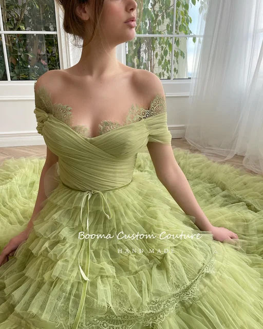 Elegant Off Shoulder Green Tulle Long Prom Dresses, Off the Shoulder F –  Shiny Party