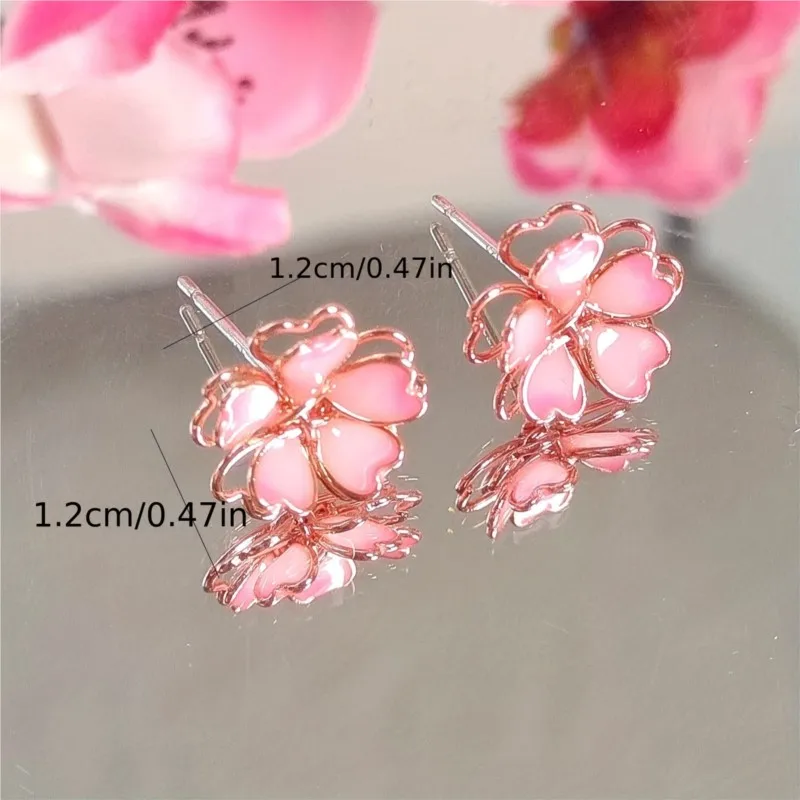 Delicate 3D Cherry Blossom Stud Earrings for Women Elegant & Cute Pink Floral Design Earrings Party Jewelry Gifts
