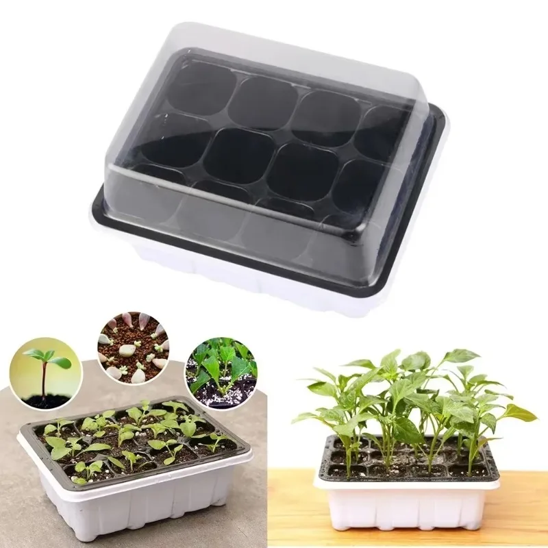 12 Holes Seedling Trays Seed Starter Tray Plastic Nursery Pots With Breathable Hole Planting Seed Growing Starting Seedling Tray
