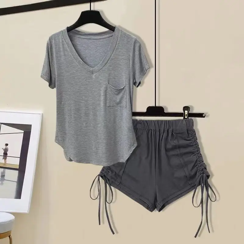 

Повседневный Женский комплект Pure Desire, футболка с V-образным вырезом и высокой талией