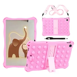 Children's Silicone Bubble Tablet Case with Shoulder Strap & Pen Holder for Realme Pad Mini 8.7 (Pink)