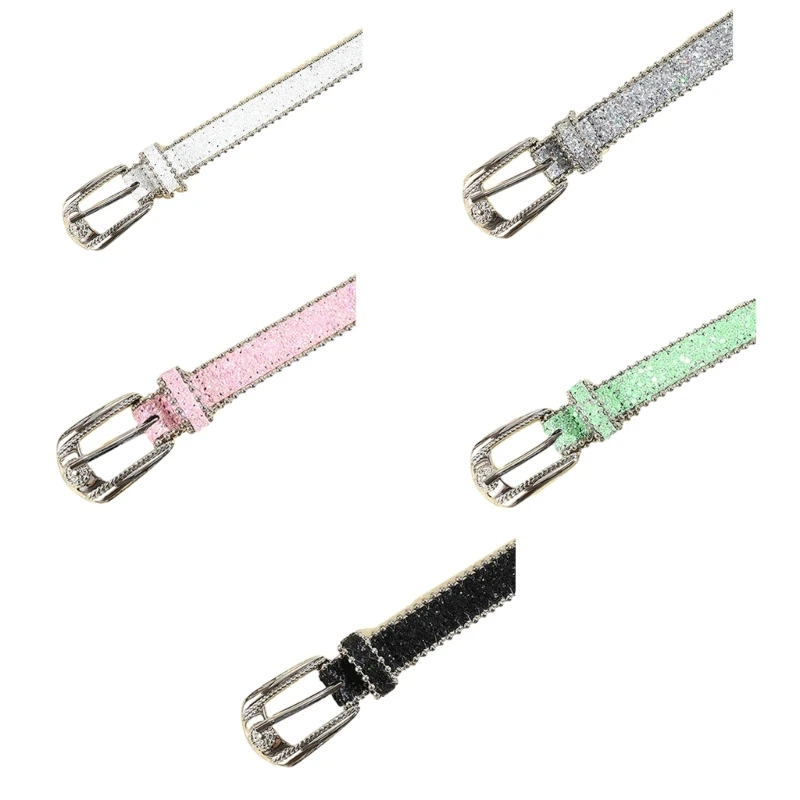 

Western Belt Full Sequins Adjustable Pin Buckle Belt for Skirt Jeans