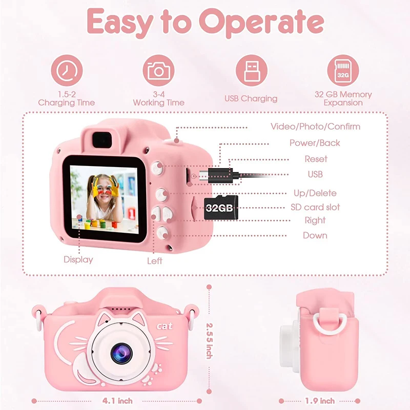 Kids Camera Toys 2000W Pixel HD Digital Video Camera Mini SLR Selfie Toy Game Educational For Children Christmas Birthday Gifts
