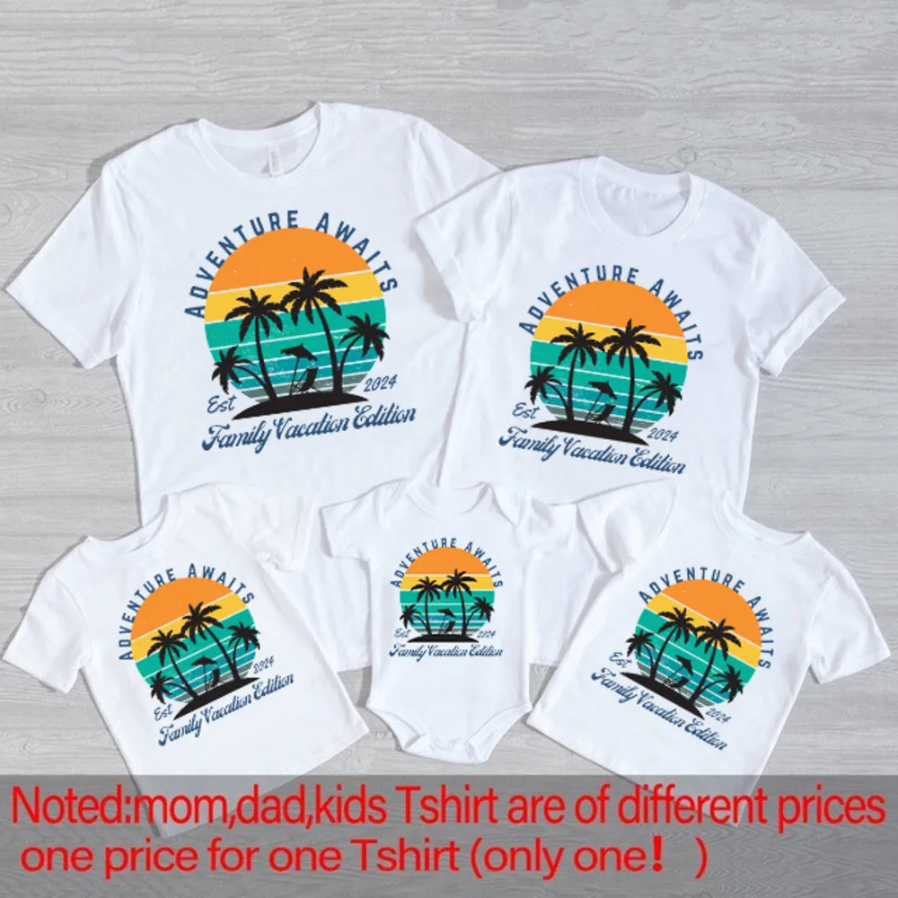 Adventure Awaits Family Vacation Edition Est 2024 Family Matching Shirt Adult Kids Summer T-shirt Tops Baby Short Sleeve Romper 3