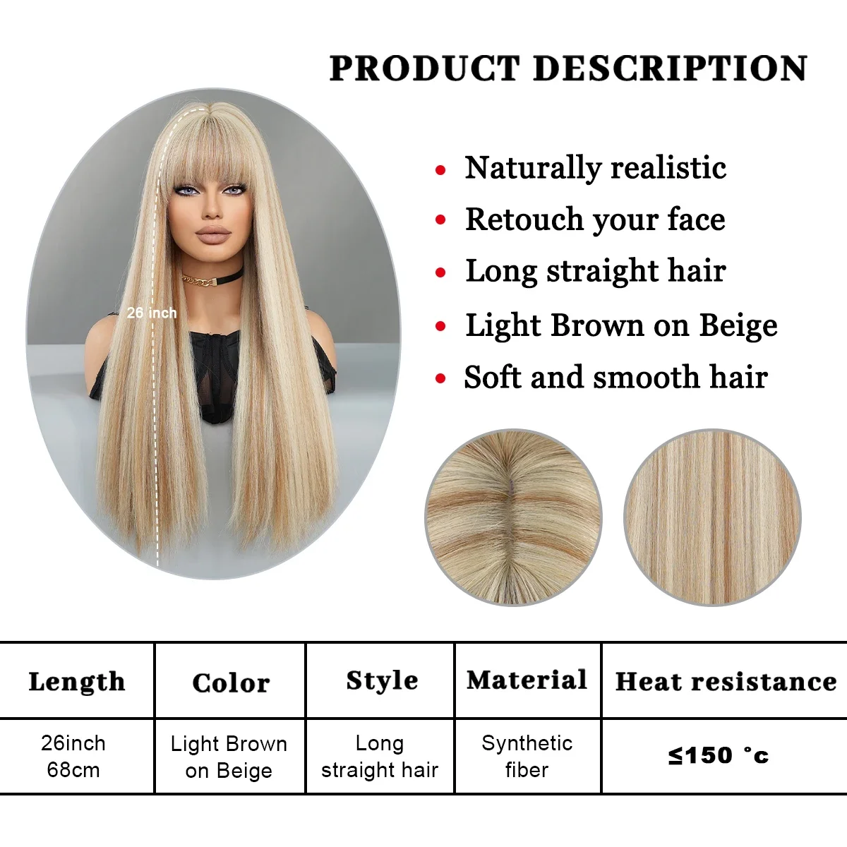 PARK YUN Long Light Brown Highlight White Wigs With Bangs For Women Popular Sweet Synthetic Wig For Daily Cosplay Halloween