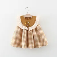 Baby girl dress summer girl embroidered round neck patchwork lace plaid sleeveless princess dress