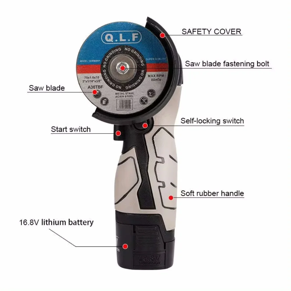 16.8V Cordless Angle Grinder Mini Polishing Cutting Machine Electric Rechargeable Grinding Power Tools
