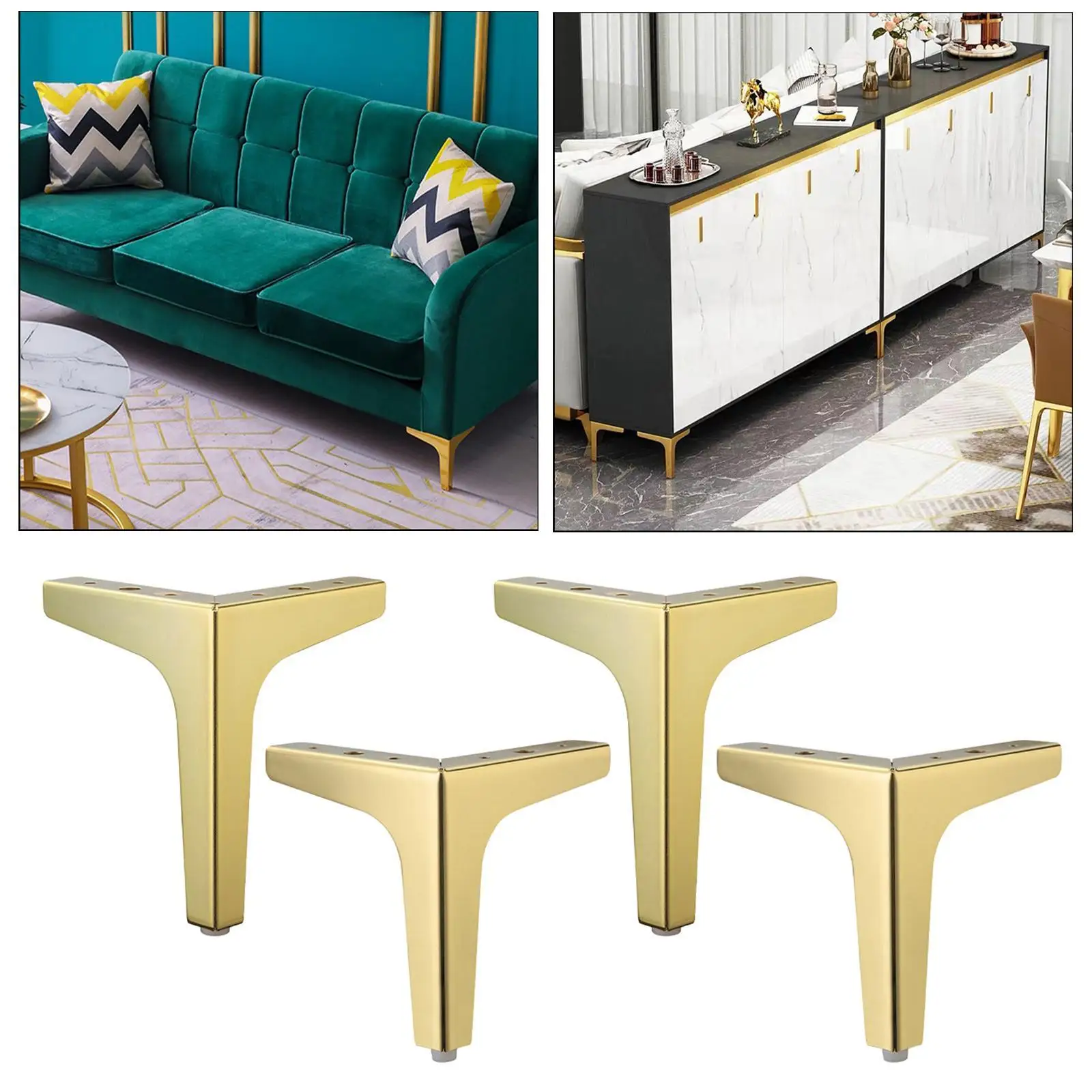Metal Furniture Legs Sofa Loveseat Chair Sectional - 4pcs Black/Gold/Chrome