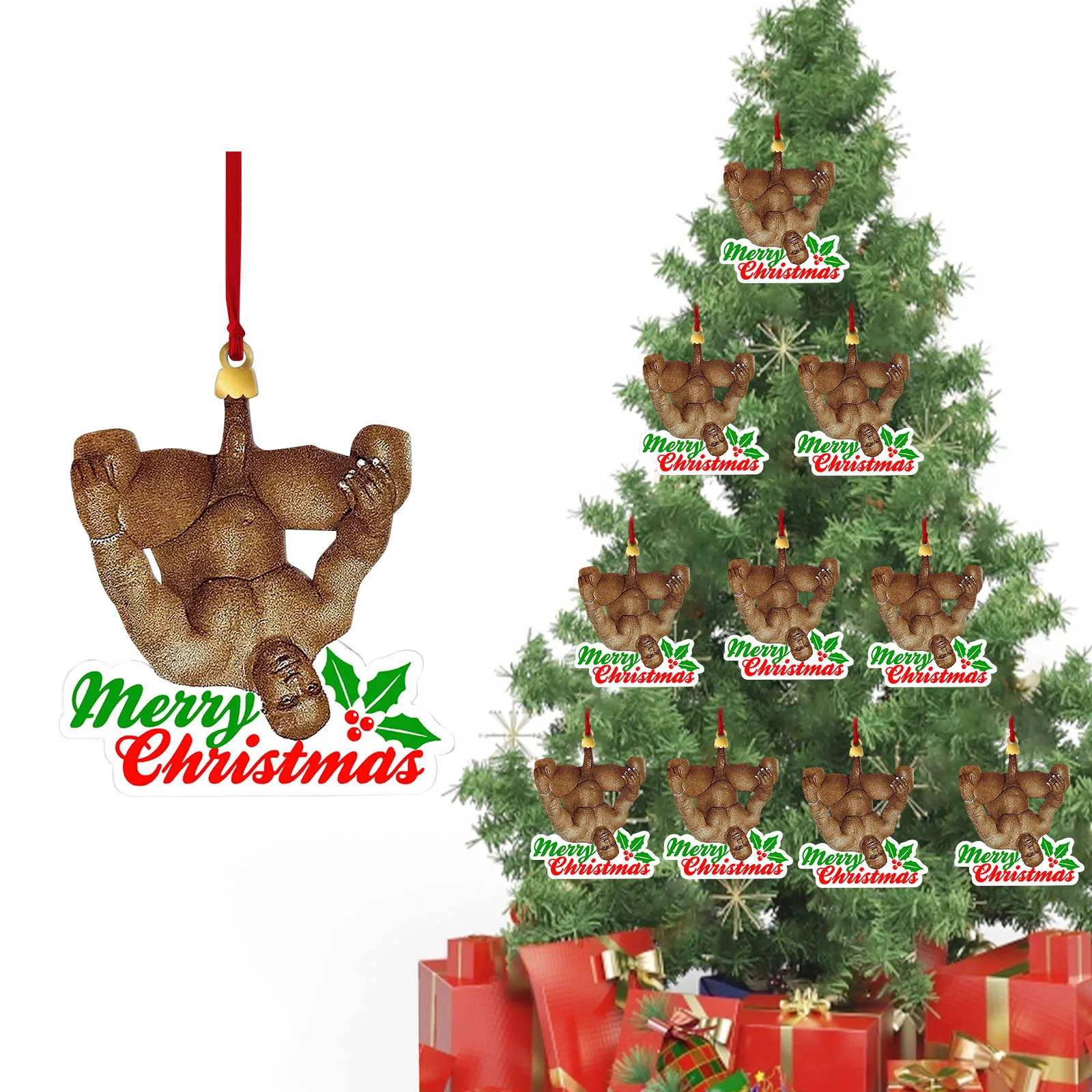Funny Novelty Man Christmas Ornaments 2023 Wooden Christmas Hangings  Ornaments Christmas Naked Man Pattern Baubles Christma