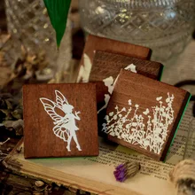 

Vintage Wooden Rubber Stamp Beautiful Day Seal Stamps Wizard of Oz Flower Fairy Silhouette Retro Decorative Planner Accessories