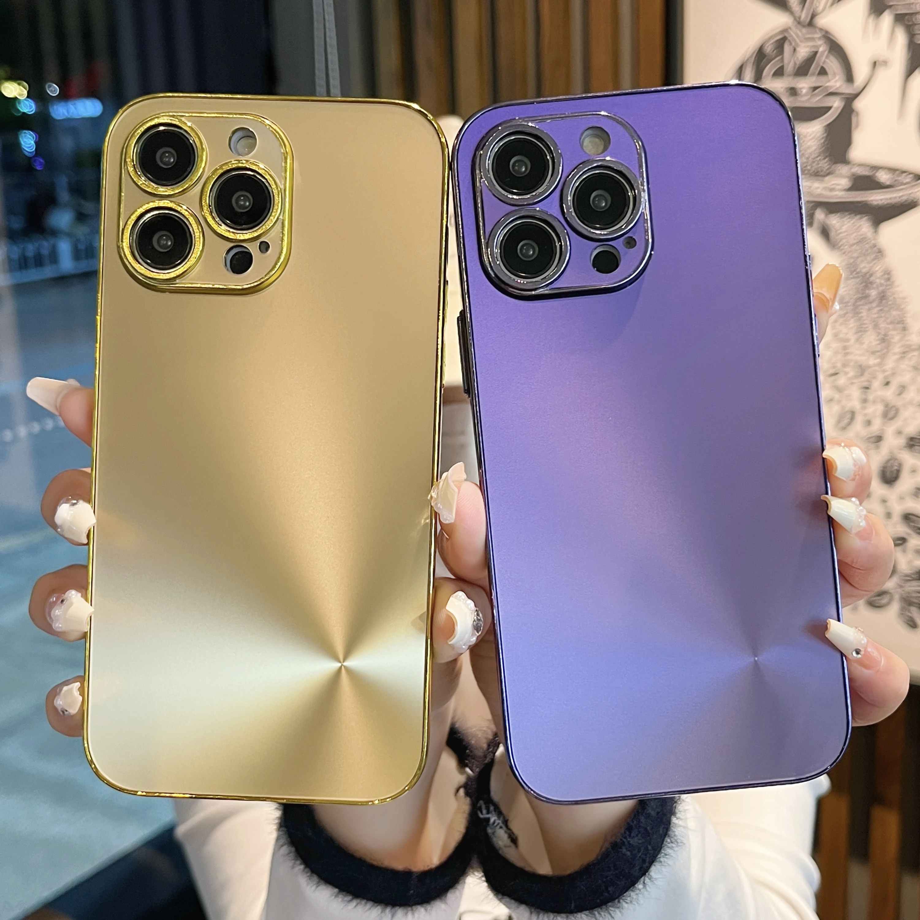 Sleek Silver & Gold Mirror Matte Shockproof Case with Purple Hard Back Cover
