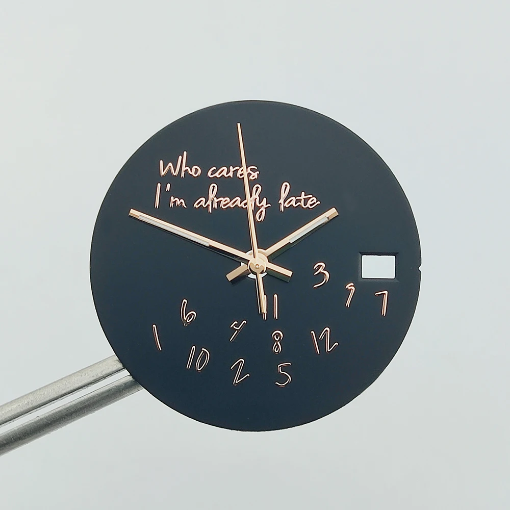 28.5mm Metal Watch Dial with 'Who Cares, I’m Already Late' Text Design