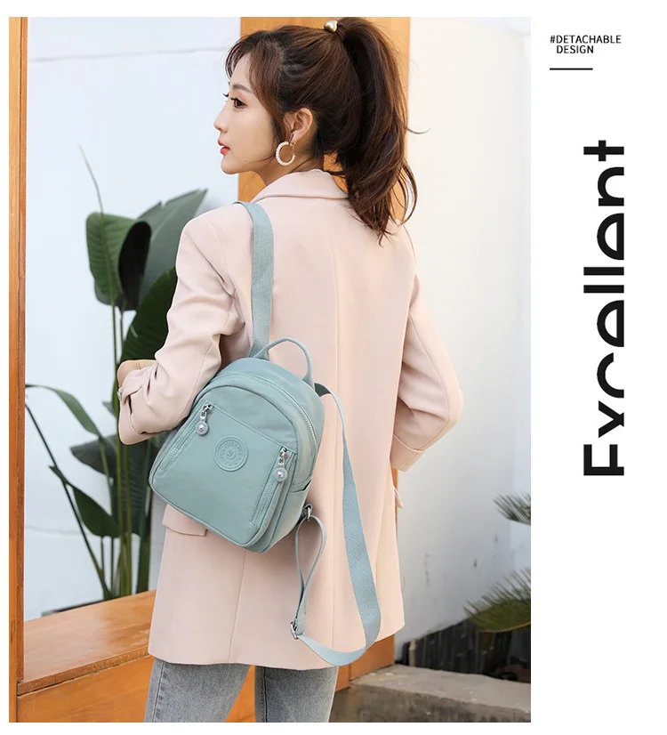 Nylon Cloth Backpack Bucket Bag Simple Solid Color Nylon Backpack Small Backpack Outdoor Travel Backpack Women's Small Schoolbag