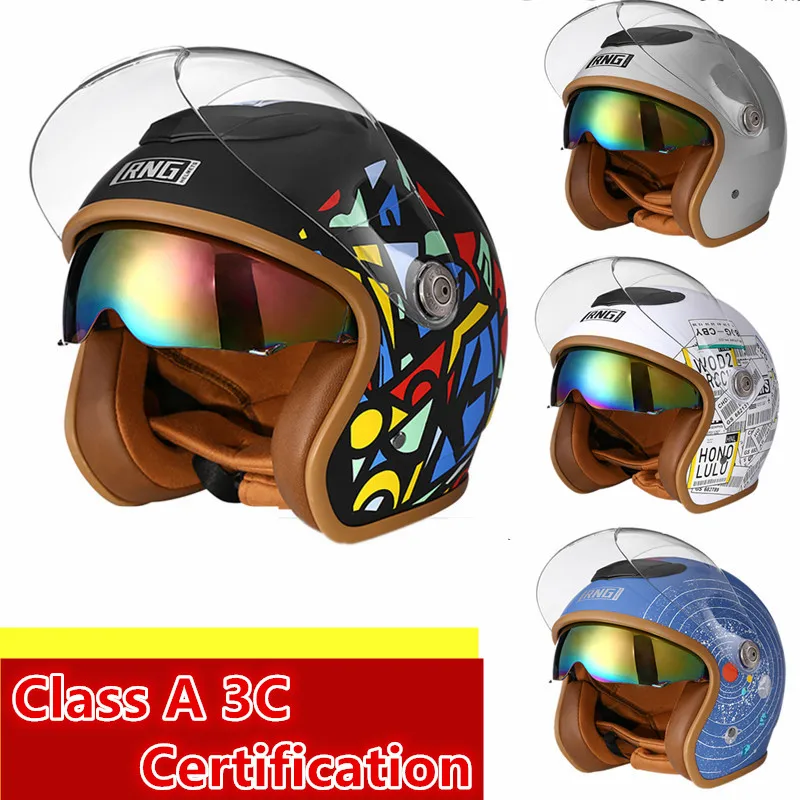 

Capacete Motorcycle Scooter Helmet Open Face 3/4 Motorbike Jet Vintage Retro Helmetsmotorcycle Vintage Helmets with Dual Lens