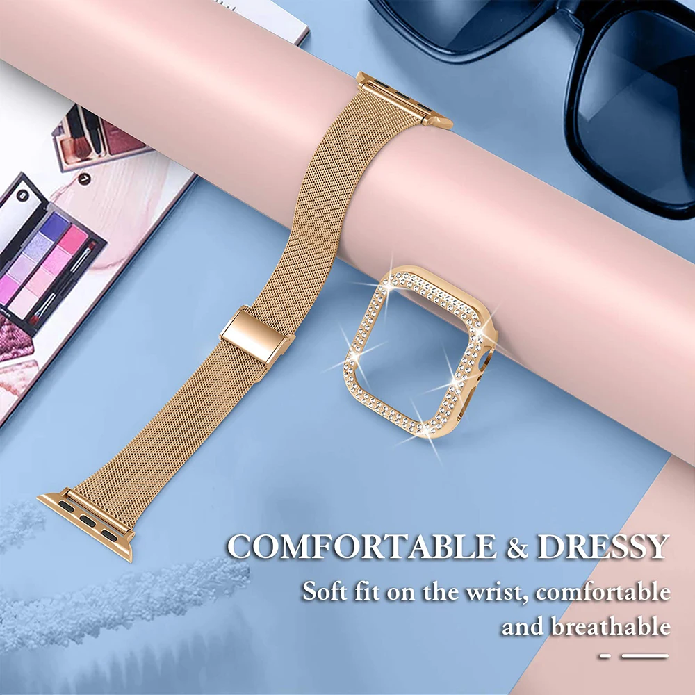 Silm Armband + Hülle für Apple Watch Band 40 mm 41 mm 44 mm 45 mm 38 mm 42 mm Correa Meatl Milanese Armband IWatch Serie 3 4 5 6 SE 7 8 – Detail 24