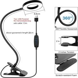 Adjustable Clip - On Desk Lamp with 10 Brightness Levels and 3 Light Modes - 2Pcs (Black)