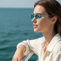HBK Vintage lunettes de soleil sans cadre hommes luxe vague coupe métal lunettes de soleil pour femmes voyage Shopping nuances lunettes UV400 3