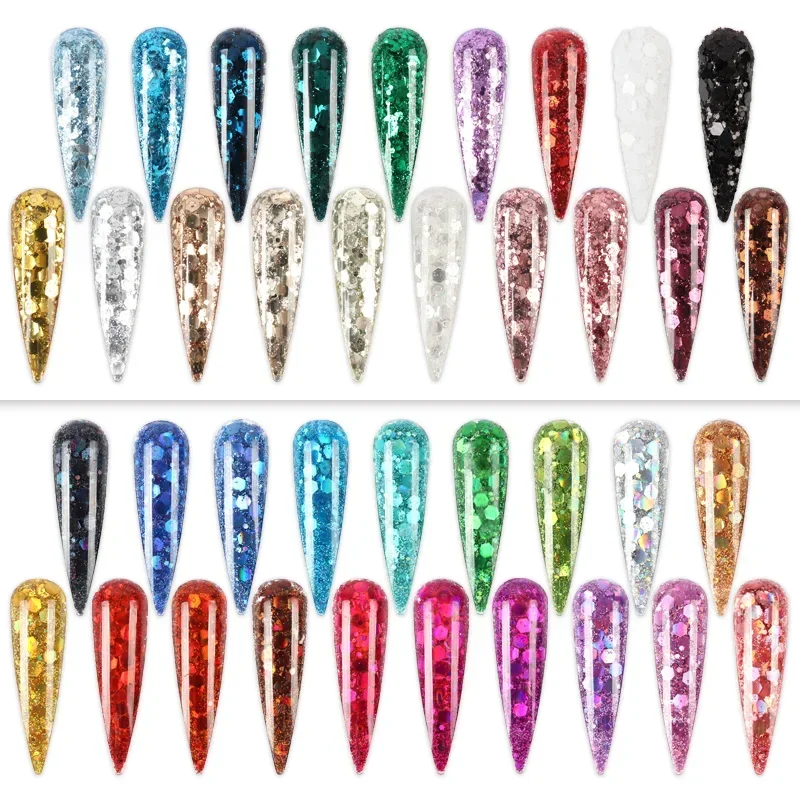 10G Nail Glitter Holographic Silver Chunky Mixed Hexagon Colorful Sequin Powder for Gel Polish Epoxy Resin DIY Nails Accessories