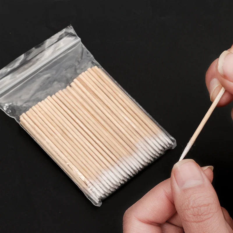 500pcs Disposable Wooden Cotton Swabs Eyebrow Eyeline Lips Makeup Aid Tools Ultra-fine Tip Head Nails Ear Cleaning Cotton Sticks 2