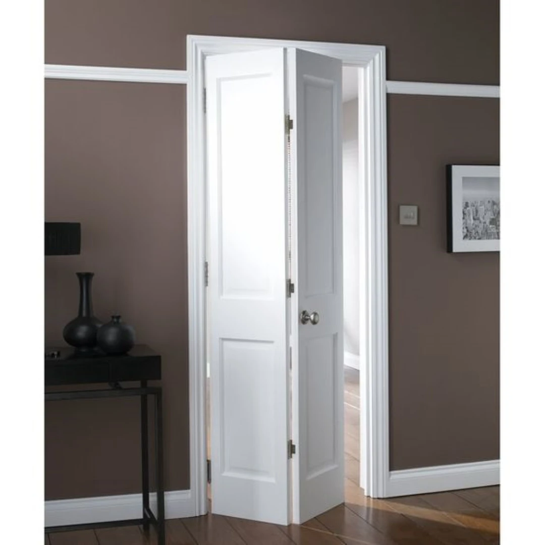 House Decoration 2 Panel White Bifold Closet Door Top Arch Panel Solid Wood Folding Sliding Doors 4