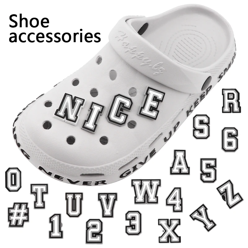 

1Pcs 26 Letters Shoe Charms PVC Shoes Decoration 0-9# Number Alphabet Pins Accessories For Men Women Sandals Slipper Hole Shoes