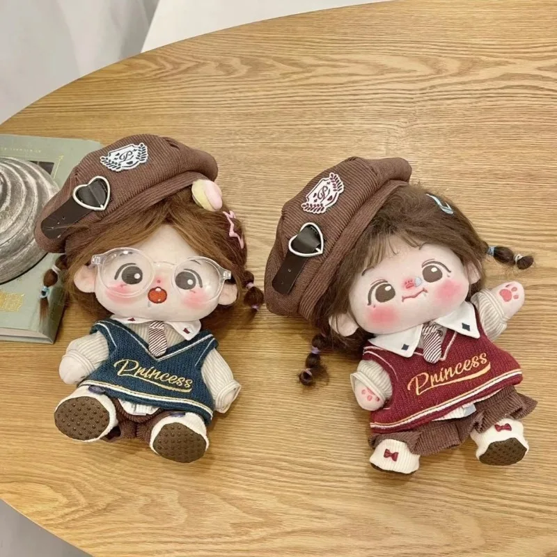 

Handmade 6pc/set 20CM Doll No Attributes Vintage College Style with Sugar Iced Americano Coffee Suit Hat Vest Shirt Skirt