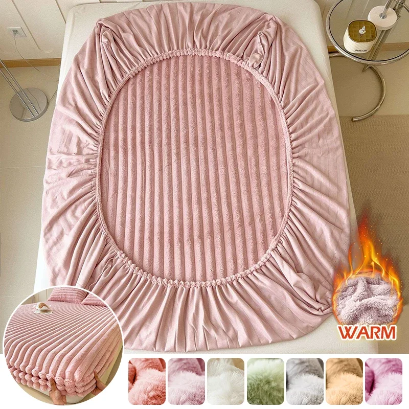 Thicken Plush Mattress Cover Bed Sheet Pad Protector Winter Warm Soft King Queen Quilted Bed Fitted Sheet Decor 90/120/150x200cm 4