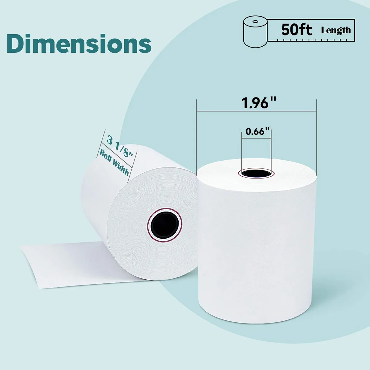 3 1/8 x 50 Thermal Paper (80mm x 50m) for Square POS System, Register Thermal Receipt Paper Rolls for TM-T88III,TM-T88IV,TM-T88V