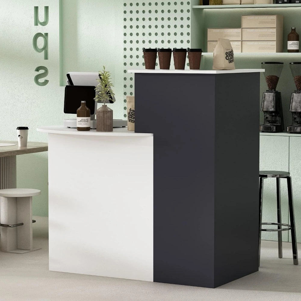L-Shape Laminate Reception Desk Black Bohemian Eclectic Urban L-Shape Matte Drawers