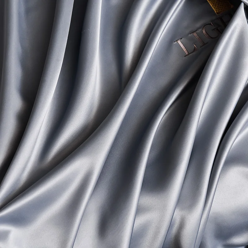 Luxury Satin Fitted Sheet Embroidered Solid Color Mattress Cover with Elastic Band Bed Sheet Bed Linen High-end Rayon Bedsheet 2
