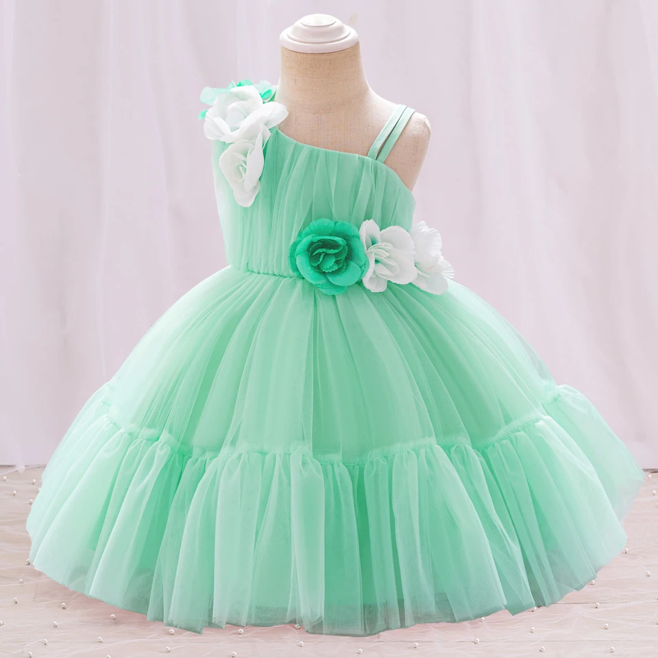 green emerald velvet dress Mint Ruffle With Flower Baby Dress D8063  Happy Land