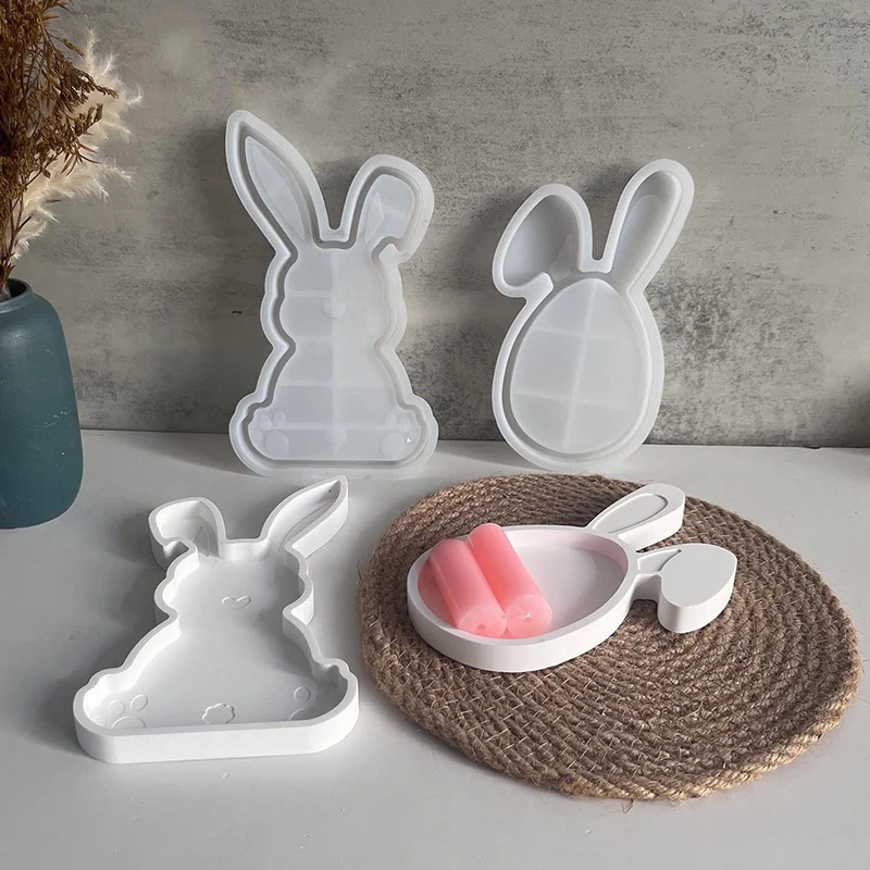 DIY Rabbit Tray Mold Casting Clay Silicone Molds Handmade Easter Bunny Jewelry Display Plate Gypsum Plaster Mould Resin Mold