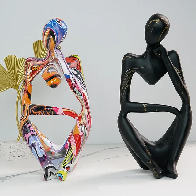 Sculpture abstraite en résine de graffiti coloré, artisanat fait à la main, figurine de penseur, statue, décoration d'intérieur, ornements de bureau de bureau 1