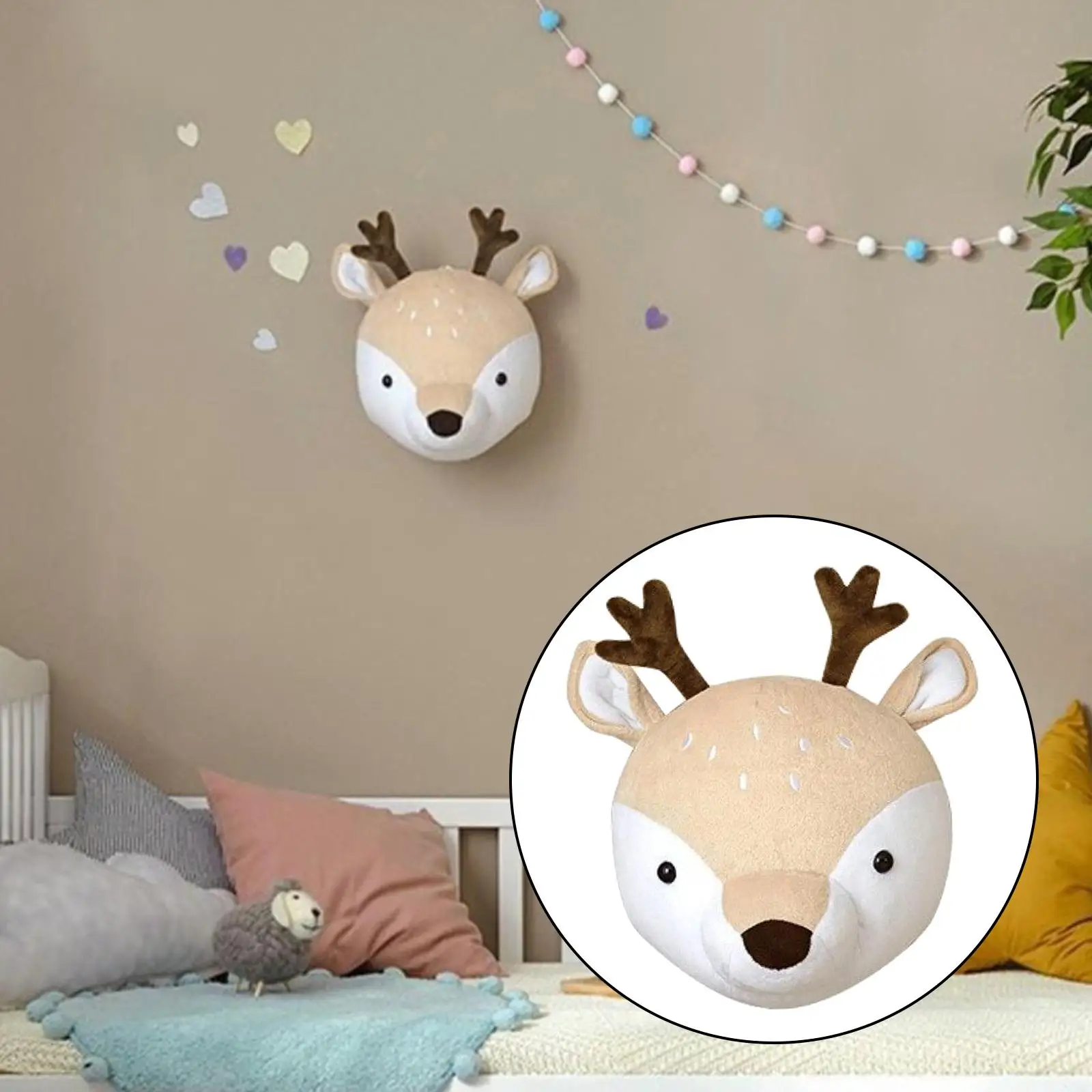Cute Animal Bear/Deer Head Stuffed Plush Doll Kids Girls Bedroom Wall Hanging Ornament Home Decoration Pendent Photo Props plush doll,anime plush doll,plush pendant